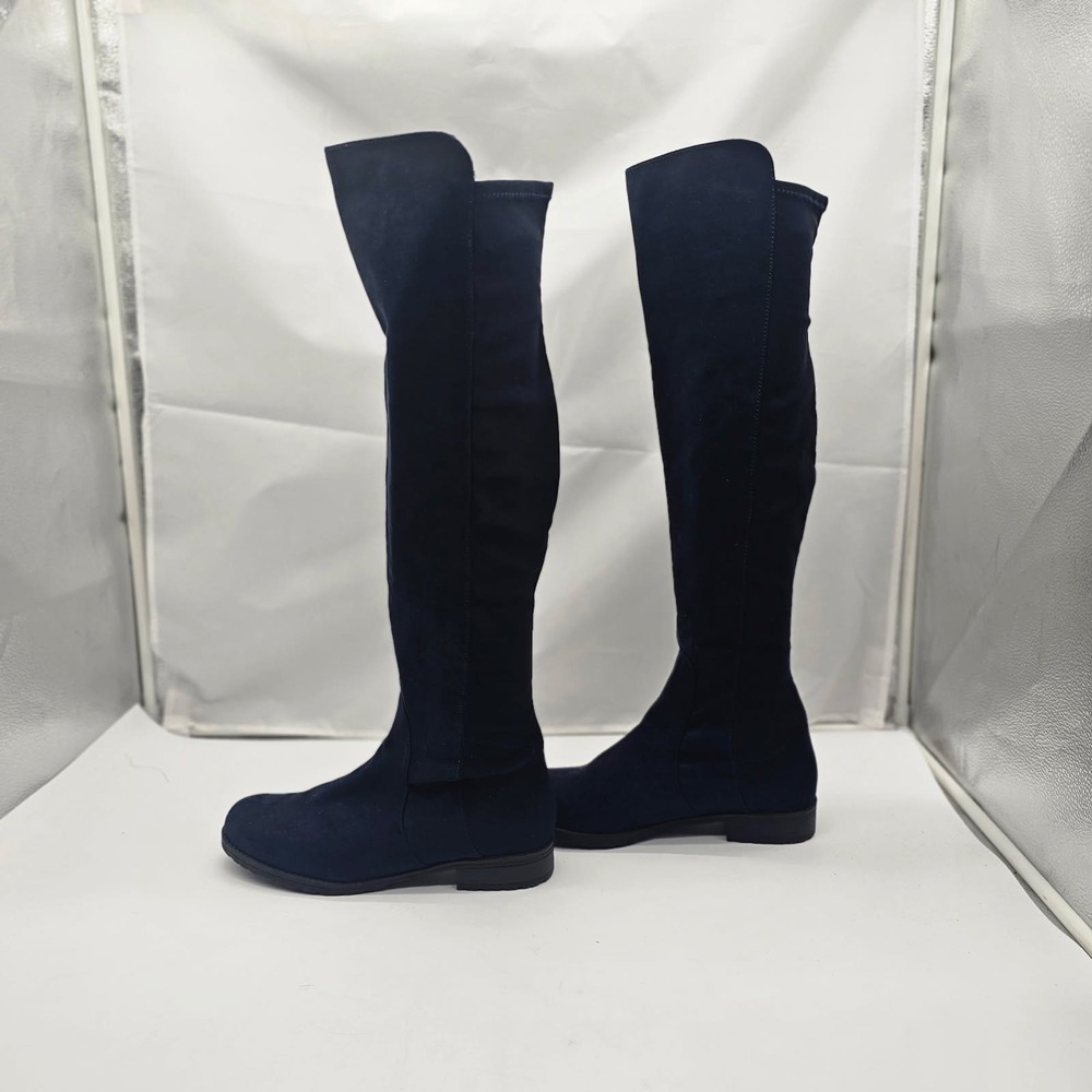 Unisa Over the Knee Boots Women 8.5M Navy Blue Faux Suede Flat Heel